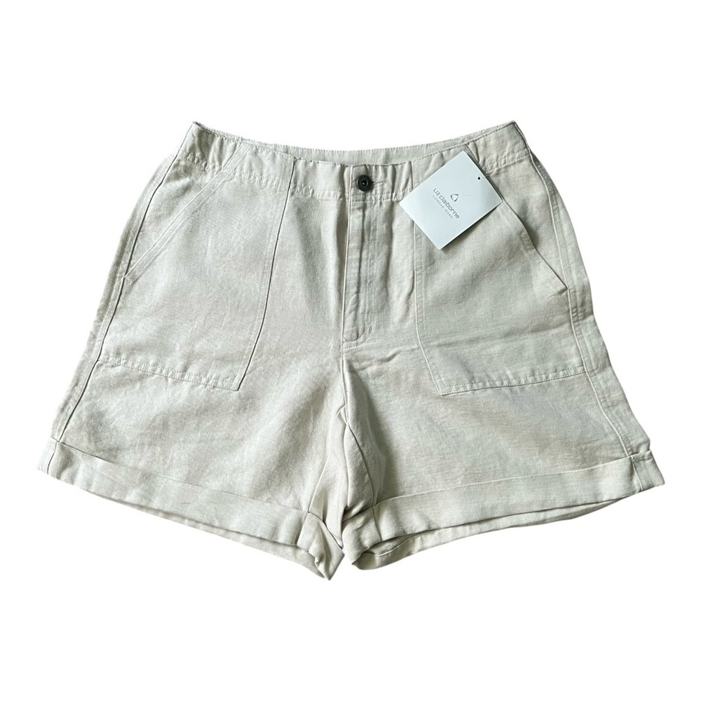 Liz Claiborne casual high waist Shorts 10 pockets zip button linen/cotton gray